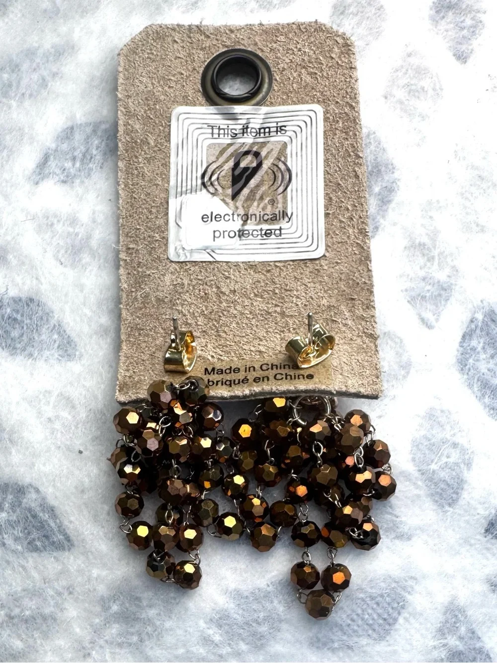 Anthropologie Bronze Amber Crystal Cluster Chandelier Statement Earrings NWT
